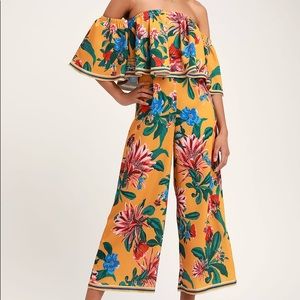 Honolulu Golden Yellow Floral Off-the-Shoulder Jumpsuit